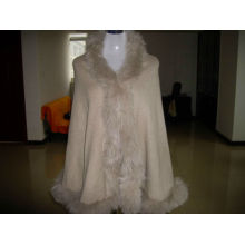 women cashmere poncho wrap with fur trim